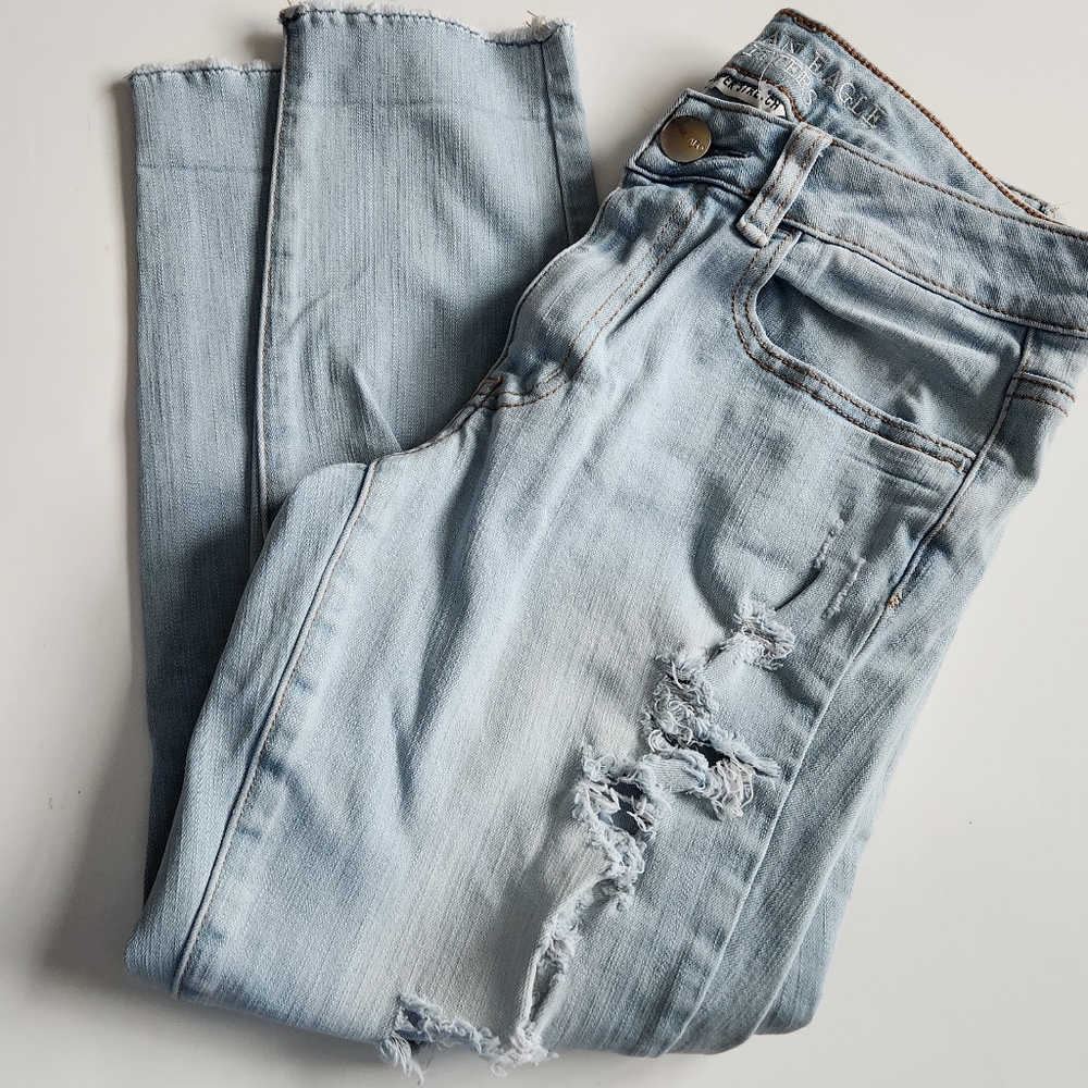 AE Distressed Skinny Crop Jeans